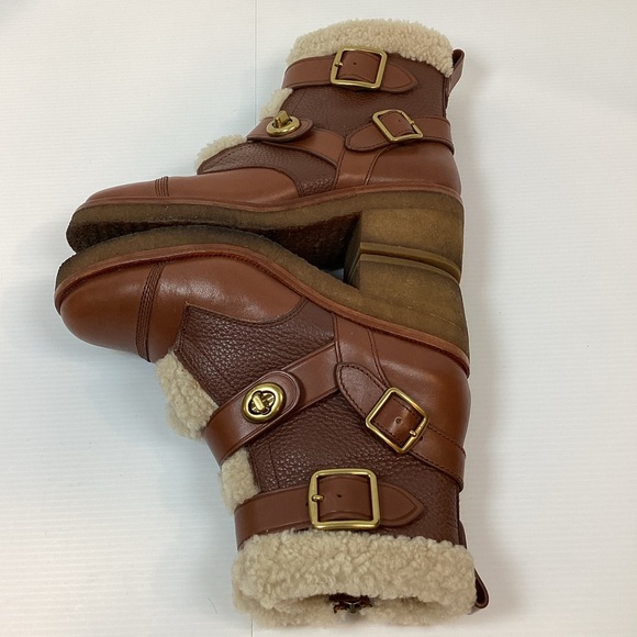 Coach Preston Booties With Genuine Shearling Trim Saddle Brown Women’s Size 7 - Picture 9 of 13